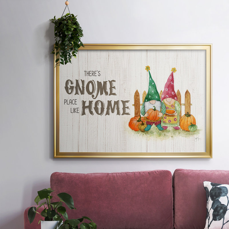 " Gnome Place Like Home ", Black Floater Framed Canvas, 18" H x 26" W