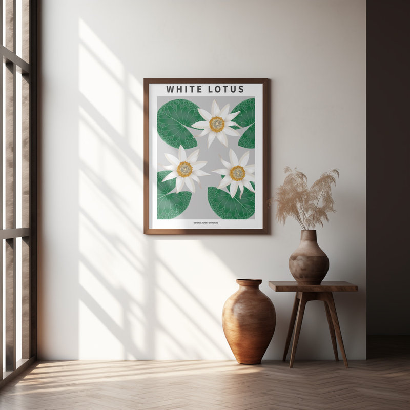 «White Lotus», art mural texturé encadré, Naturel, H 40 po x l 30 po