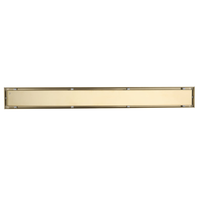 FINE FIXTURES Stainless Steel 32 inch Linear Shower Drain with Hair Trap and Tile Insert & Grate 2-in-1 Design, Satin Brass