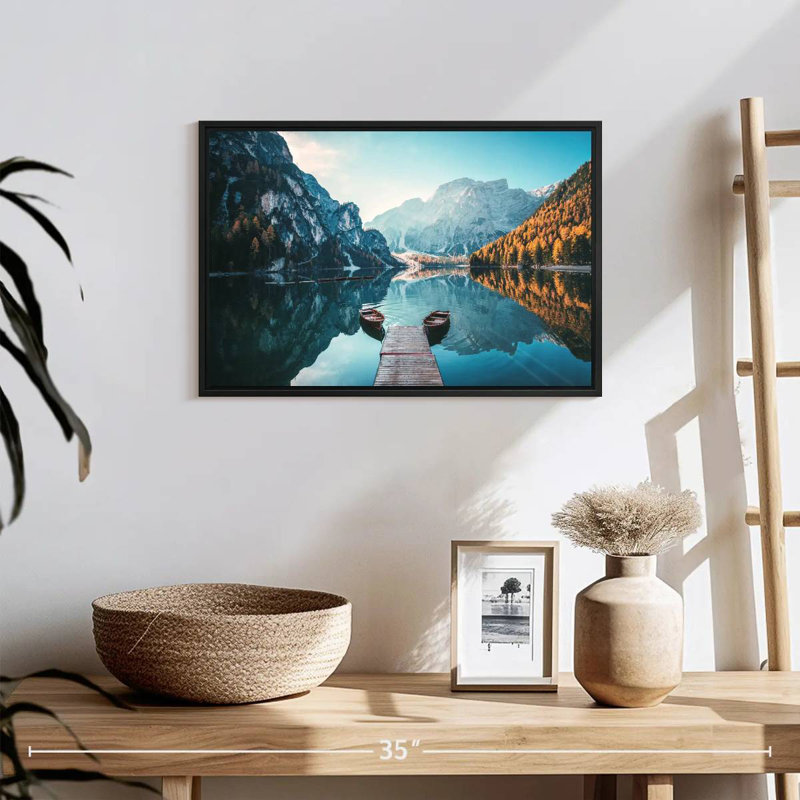Jetée du lac Braies, 19 po x 13 po, Cadre flottant noir