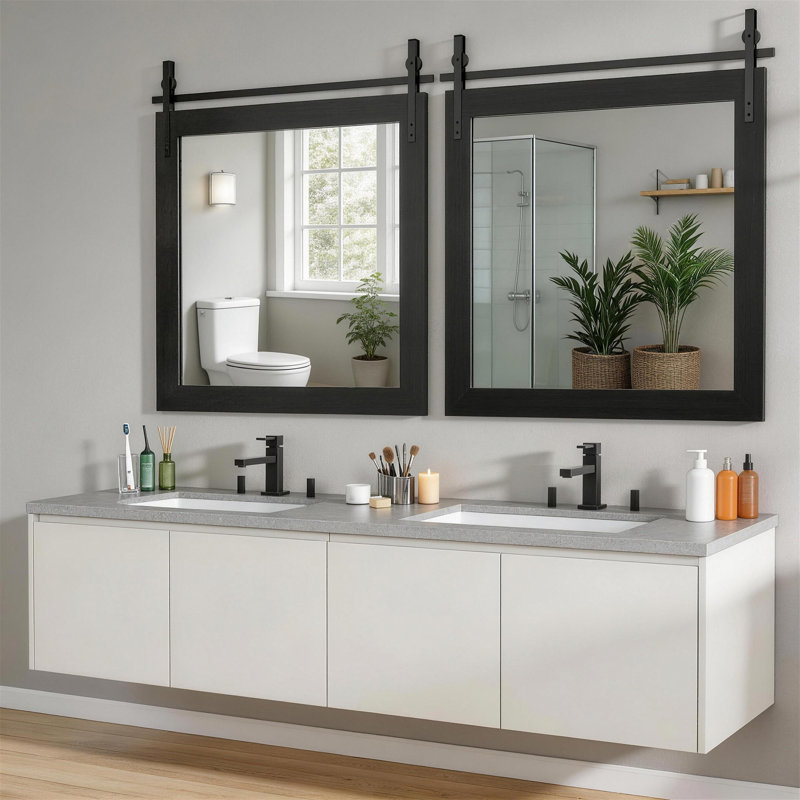 Miroir Farmhouse, 31 po x 31 po, Noir