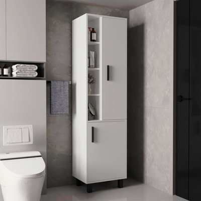 Stanton Tall Storage Cabinet With Two Doors And Three Open Shelves, White