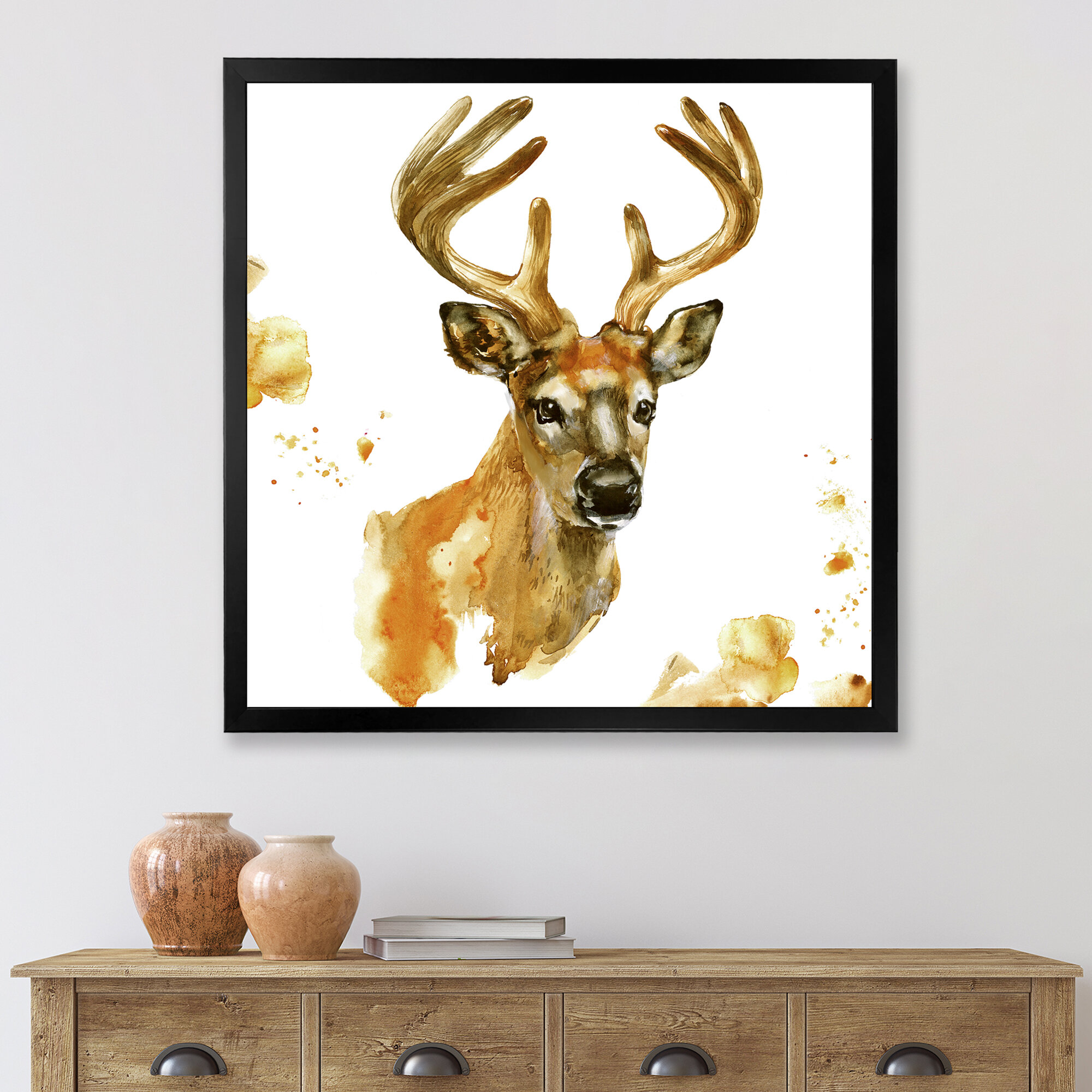 Designart Beautiful Deer With Big Horns - Animal Throw Pillow - 18x18