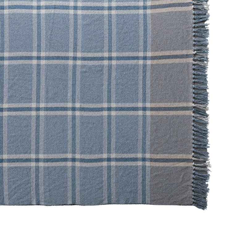 Plaid Cotton Blend Throw With Fringe