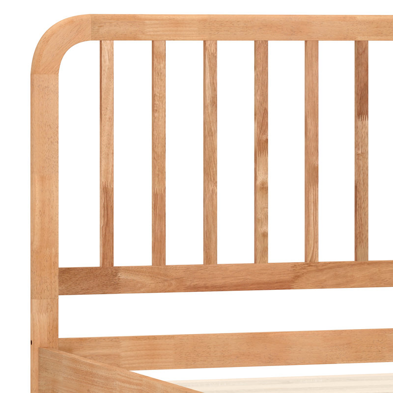 Aurey Wooden Platform Bed Frame With Slatted Headboard And Wood Slat Foundation, Tan, Twin