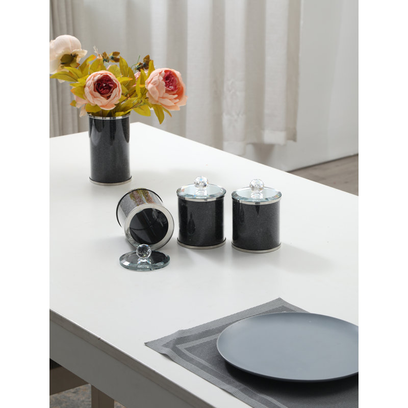 Ambrose Black Crushed Diamond Glass Canister Set of 3