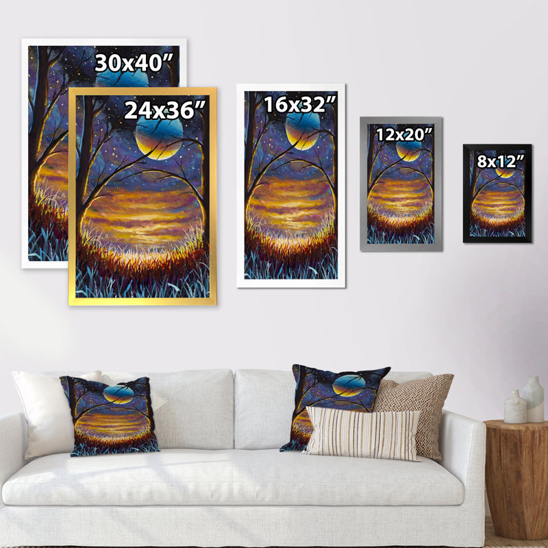 Nuit fantaisie lune - peinture, H 20 po x l 12 po x P 1 po, Toile avec cadre photo noir