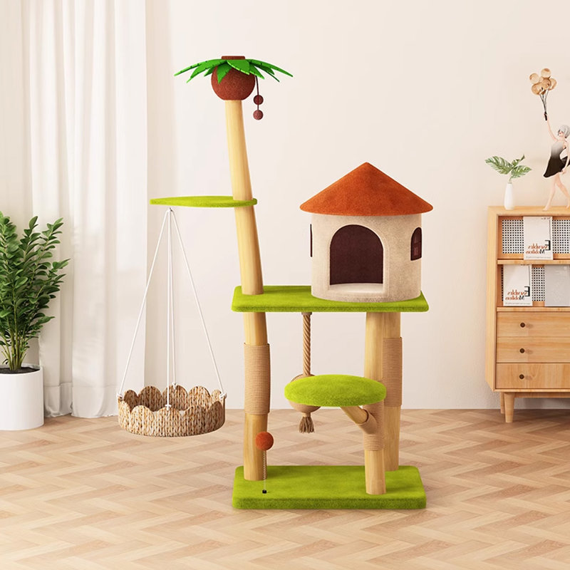 Arbre à chat 3 niveaux avec condons, perchoir, poteaux à griffer