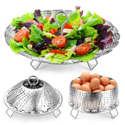 Panier à vapeur, panier à vapeur à légumes en acier inoxydable de qualité supérieure pour la cuisson de légumes et de fruits de mer, panier à vapeur extensible pour aliments pour casseroles et poêles de différentes tailles, (argent)