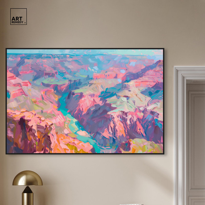 «Bright Canyon», impressionisme par Art Remedy, H 17 po x l 25 po, Cadre noir