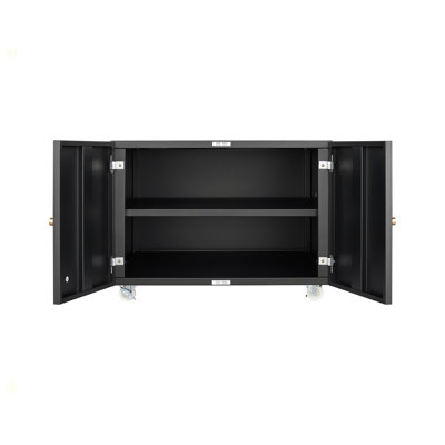 Black Metal Double-Door Printer Cabinet - 360° Lockable Casters, Crafted From Steel, Adjustable Shelves, Waterproof And Not Easy To Wear, Modern Design For Office, Home, Garage.