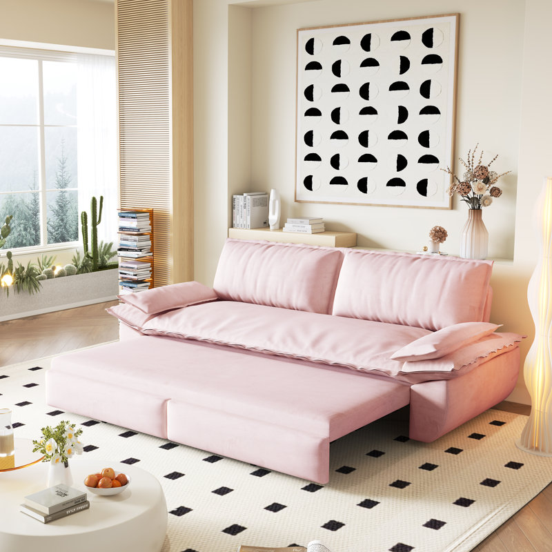 Lit-causeuse multifonctionnel en velours, Rose