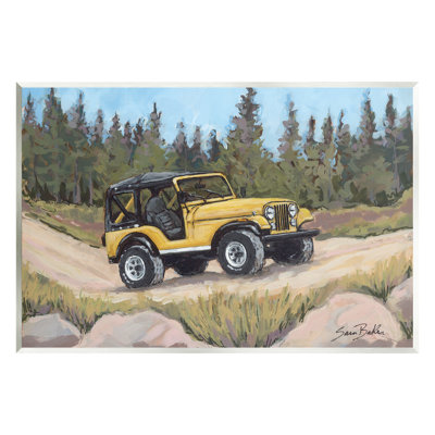 «Off Road Adventure», camion jaune sur toile flottante par Sara Baker
