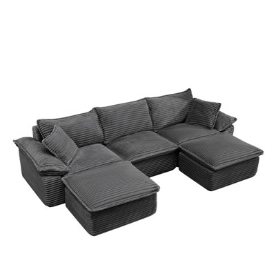 113" Sectional Sofa - U-Shape Sofa-Oversized Corduroy Cloud Couch with Movable Ottoman Soft Modern Comfy and No Assembly Sofa Set for Living Room Apartment Office