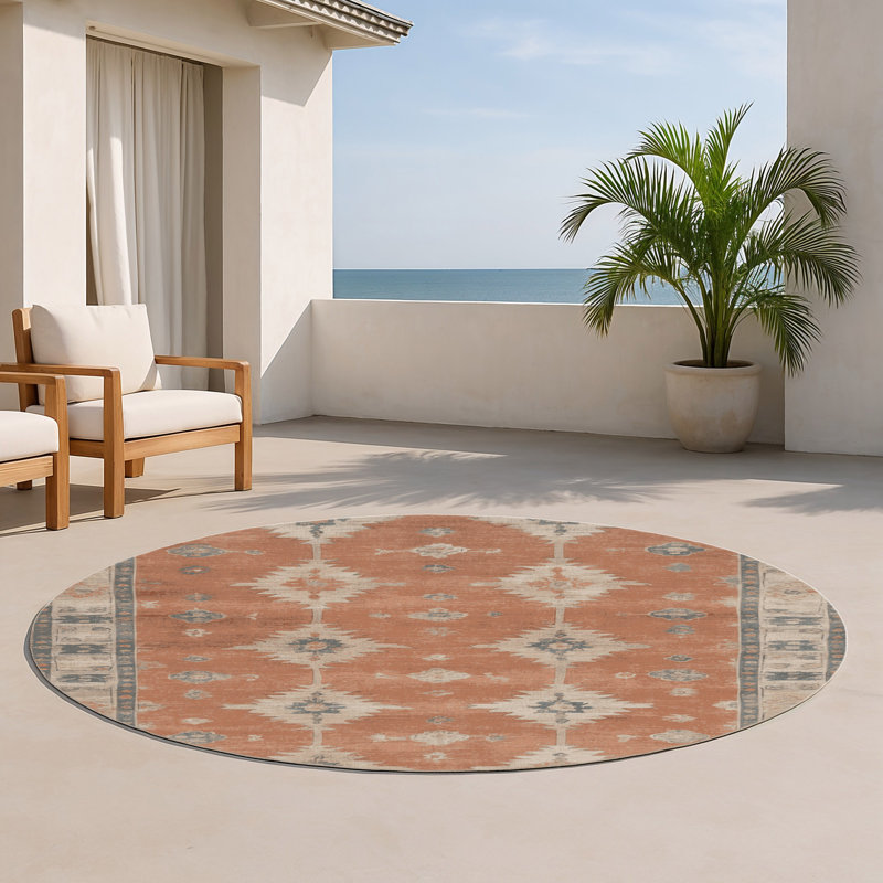 Tapis intérieur et extérieur brun Overdyed, Rond 5 pi