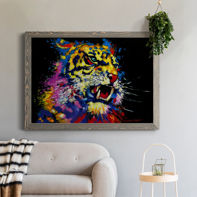 Tigre - peinture sur toile encadrée, Gris, H 37,5 po x l 27,5 po x P 1,5 po