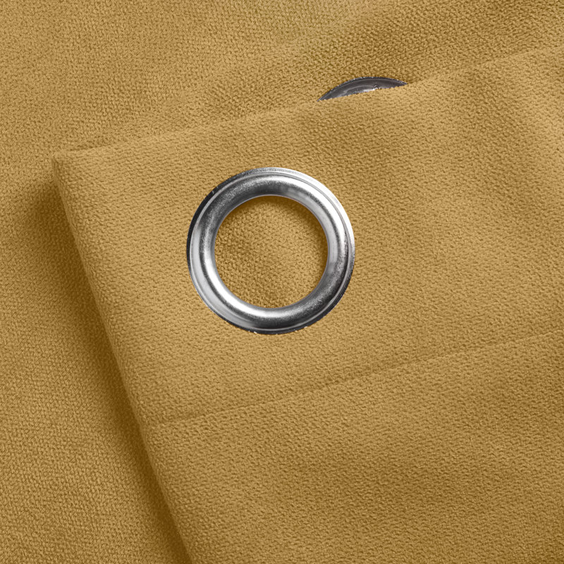 Nalaiyah Velvet Chenille Eyelet Curtains, Ochre, 142cm Width x 229cm Drop