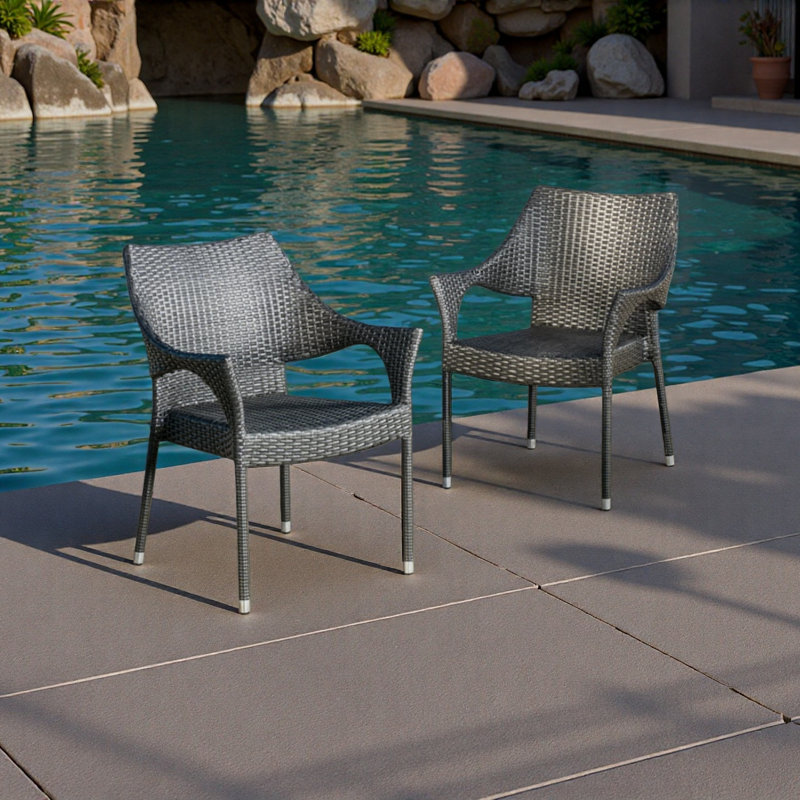 Fauteuil empilable en osier PE, 2 pièces
