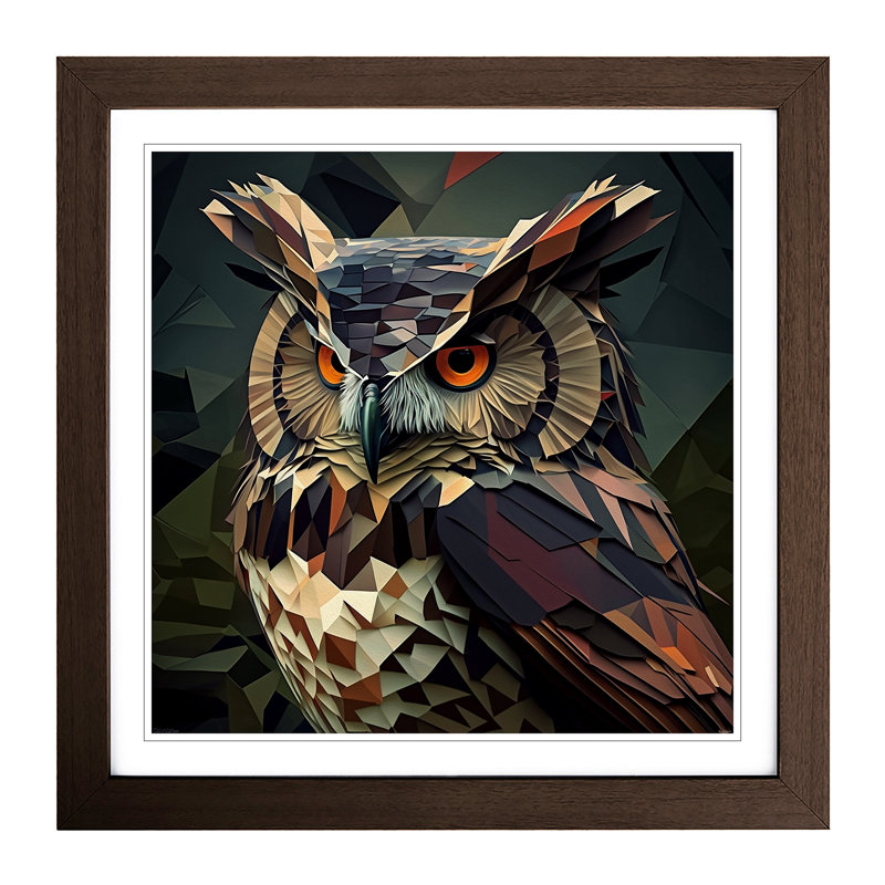 Owl Cubism - Framed Print, Walnut