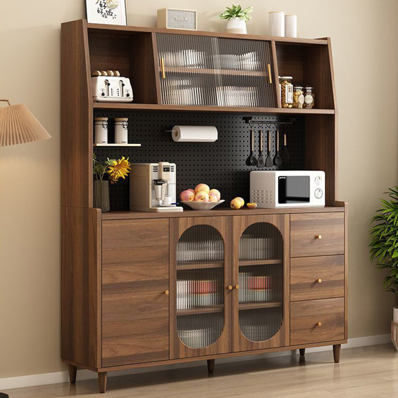 Buffet noisette + bois manufacturé noir + verre, H 72,83 po x l 55,12 po x P 15,75 po
