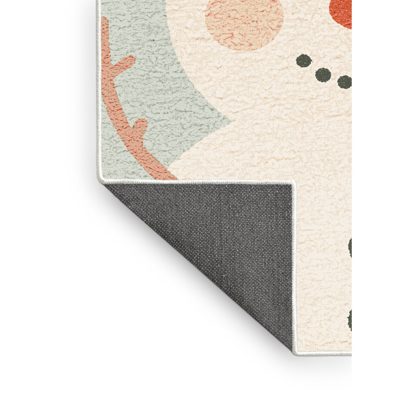 Soft Plush Estep Christmas Modern & Contemporary Abstract Area Rug in Beige – White Binding, 4x6