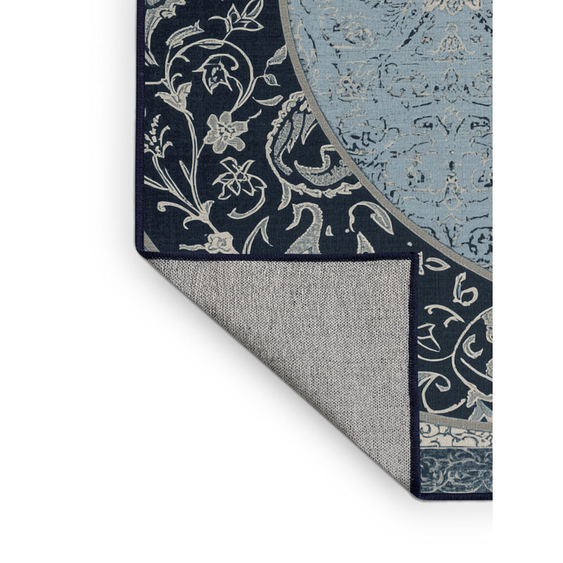 Machine Washable Orys Classic Oriental Rug in Gray – Navy Binding, 2 x 3