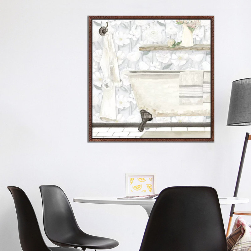 White Floral Bath II by Tara Reed - Print on Canvas, Classic Brown Wood Framed, 93.98 cm H x 93.98 cm W