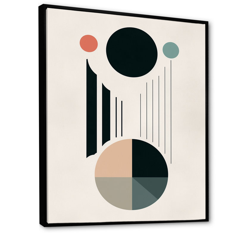 «Lovely Moon Rhythms», géométrie rétro minimaliste I - décoration murale transitionnelle, Cadre flottant noir