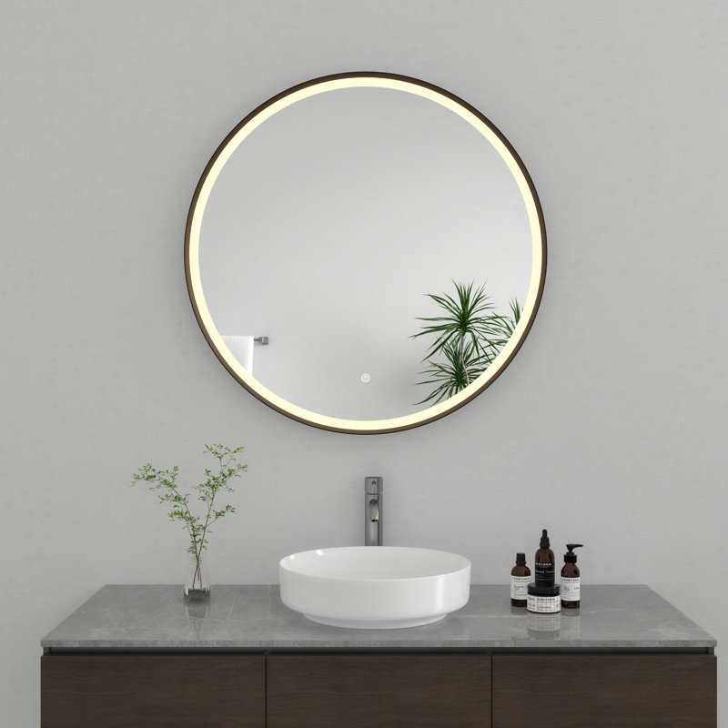Kingston Brass Aurora 32-Inch Round LED Bathroom Mirror, Front Light, Anti-Fog, Dimmable Touch Sensor Lighted Mirror
