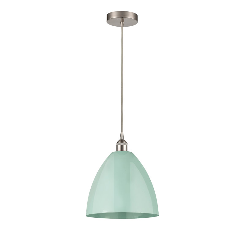 1 - Light Single Drop Pendant Pendant, Sea Blue, Brushed Satin Nickel, 18.75" H x 16" W x 16" D
