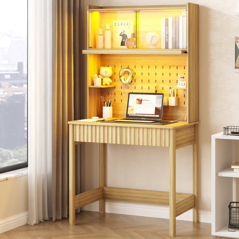 Computer Desk with Power Outlet, Oak