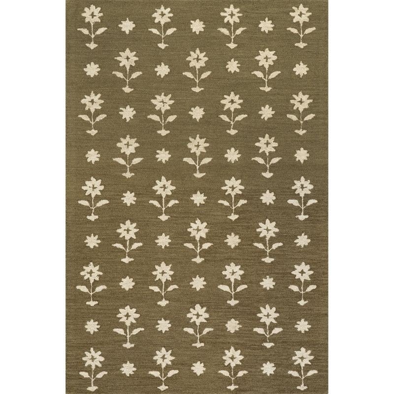 Ella Wool Area Rug, Rectangle 5' x 8', Green