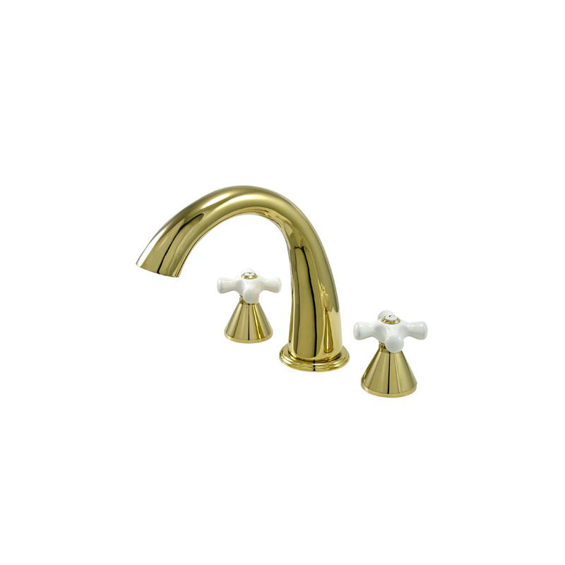 Double Handle Deck Mounted Roman Tub Faucet, Polished Brass