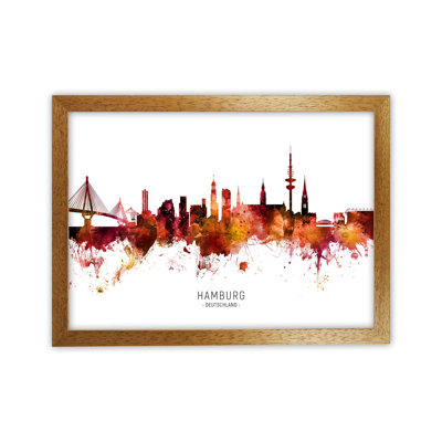 Hamburg Deutschland Skyline Red City Name by Michael Tompsett - Rectangle Print on Canvas