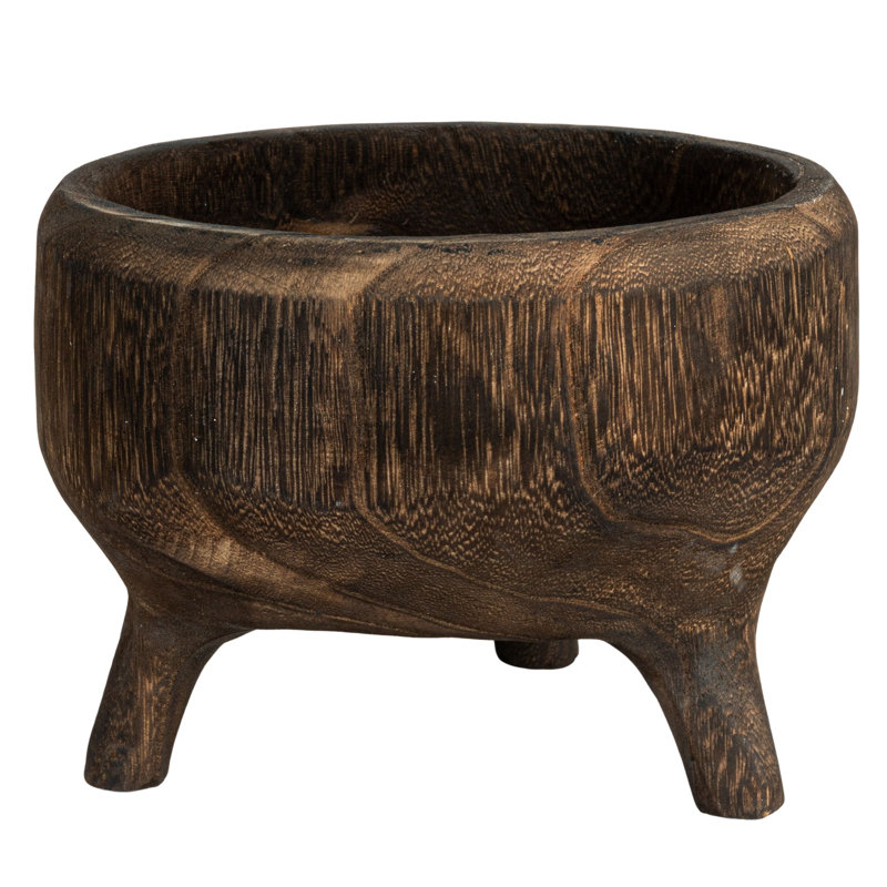 Rustic Paulownia Footed Wood Bowl , Brown