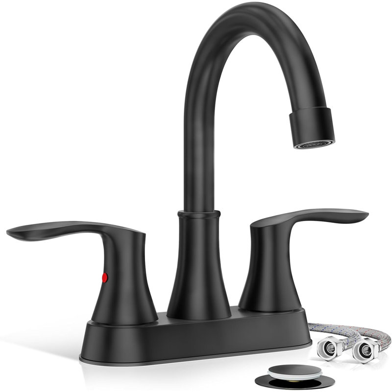 NO 2-handle Bathroom Faucet with Drain Assembly, Matte Black