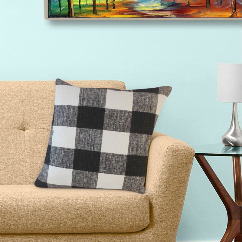 Coussin écossais Oormi, 18 po x 18 po, Coussin décoratif, Noir / blanc