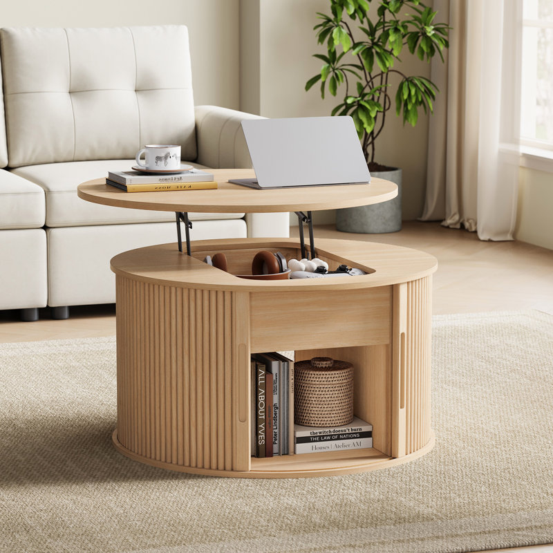 Table basse à plateau relevable avec rangement Ansel, Oak, Lift Top/1 Cabinets
