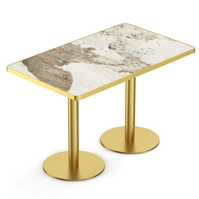 Table de salle à manger ronde en pierre frittée avec plateau en faux marbre et base en acier pour une maison moderne et durable