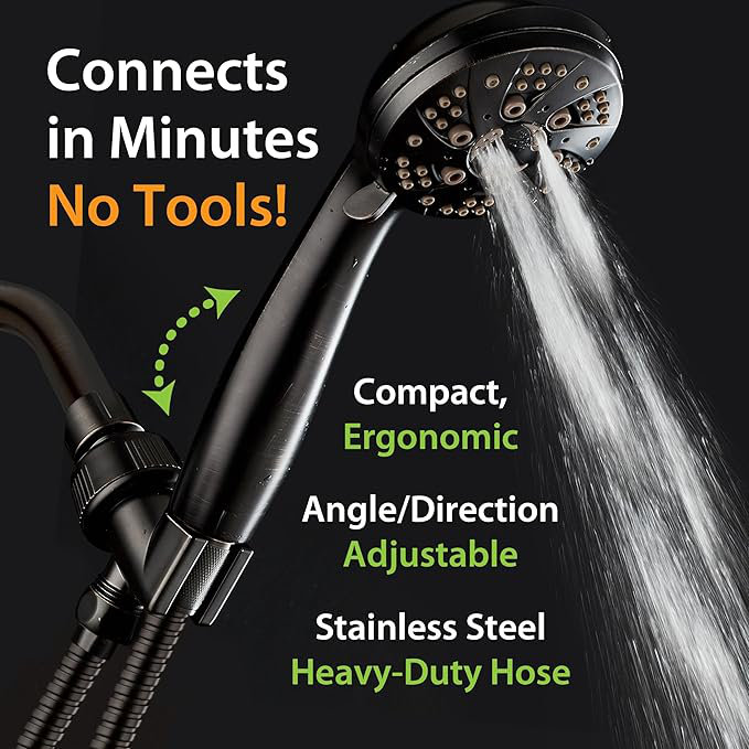 High Pressure 6-Setting 3.5" Chrome Face Handheld Shower with Hose for the Ultimate Shower Experience!