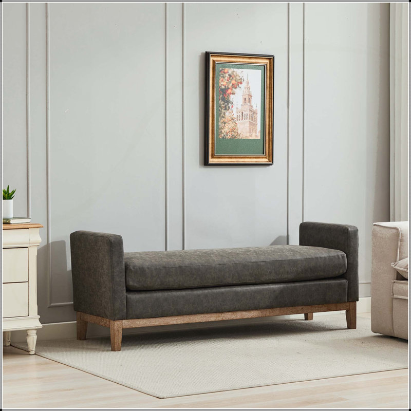 Banc de jour en polyuréthane 66,34 po avec structure en bois patiné, Gris