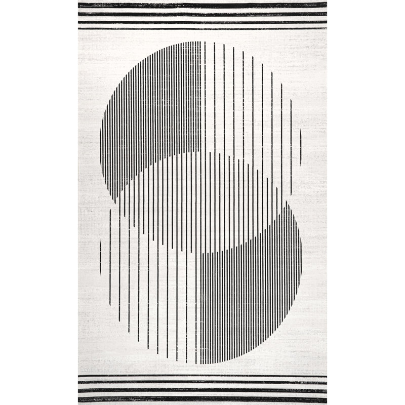 Leah SpinClean Machine Washable Geometric Moon Phase Area Rug, Rectangle 5' x 8'