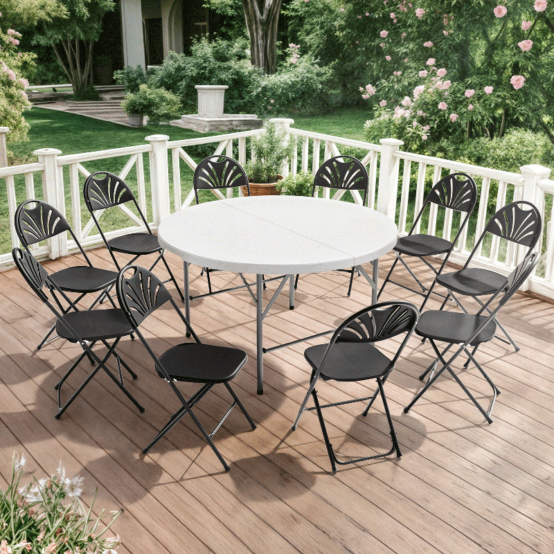11-Piece Foldable Table & 10 Chairs – Portable Picnic Set, 54" L, Gray/White