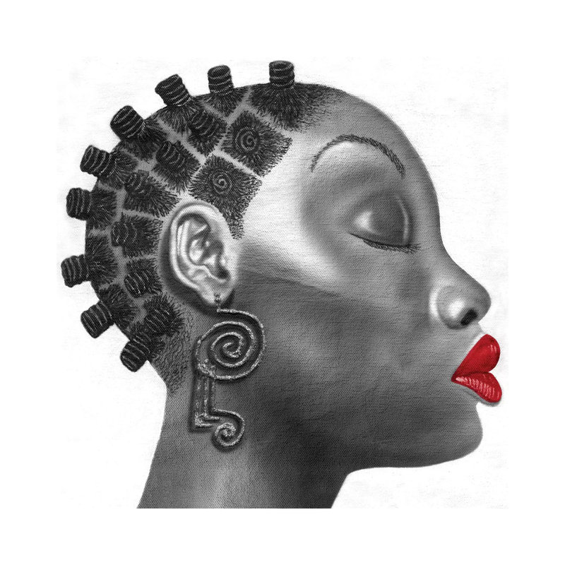 «Nubian Girl» par Fred Odle - reproduction, H 26 po x l 26 po x P 1,5 po, Toile tendue, Pas de tapis