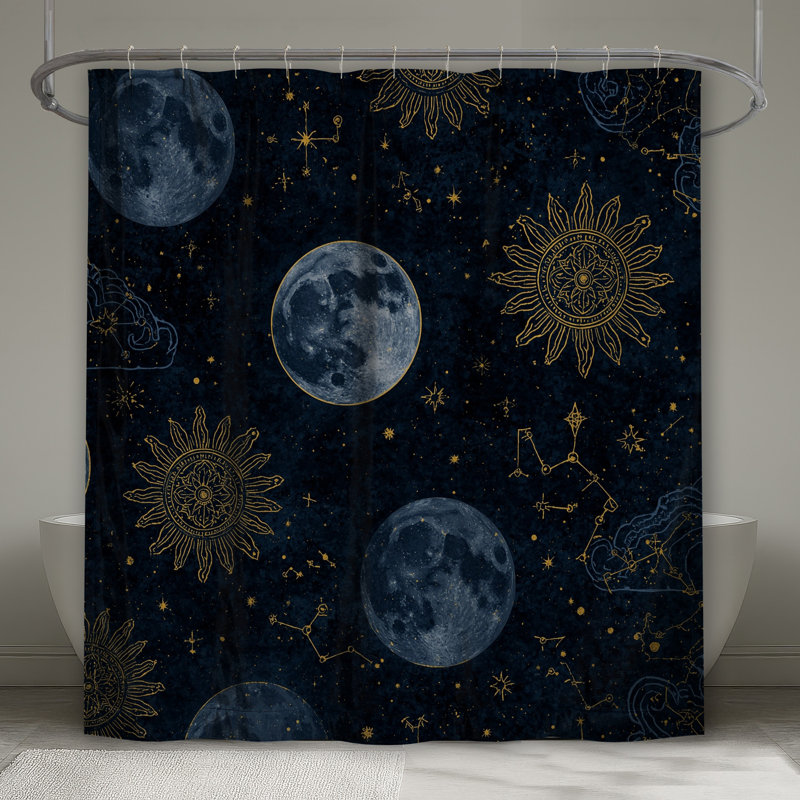 Moon Sun Constellations Shower Curtains Extra Long, 70in W x 93in H