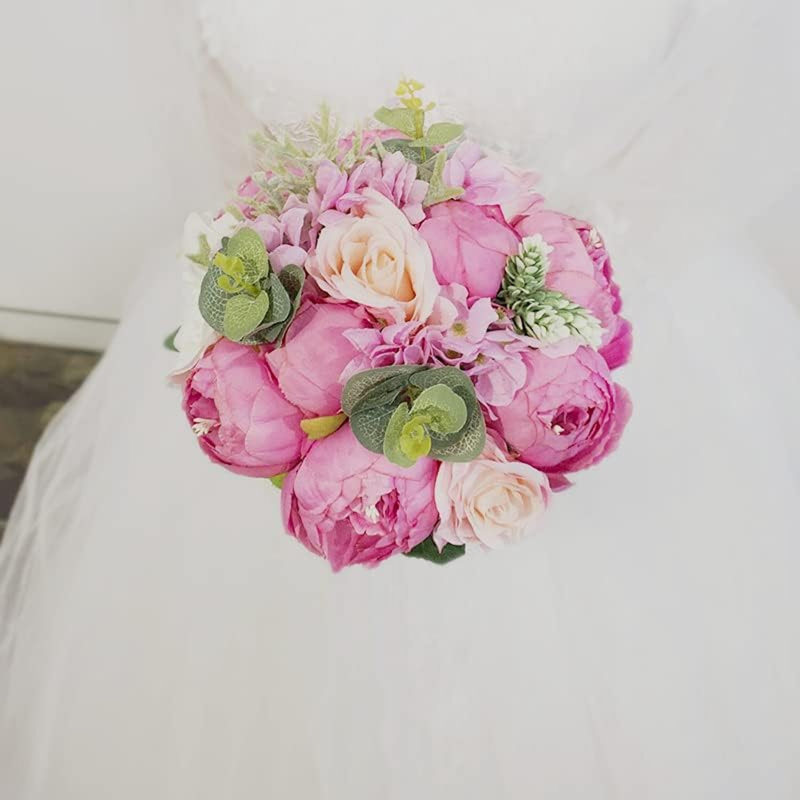 10" Artificial Pink Roses Wedding Bouquet 