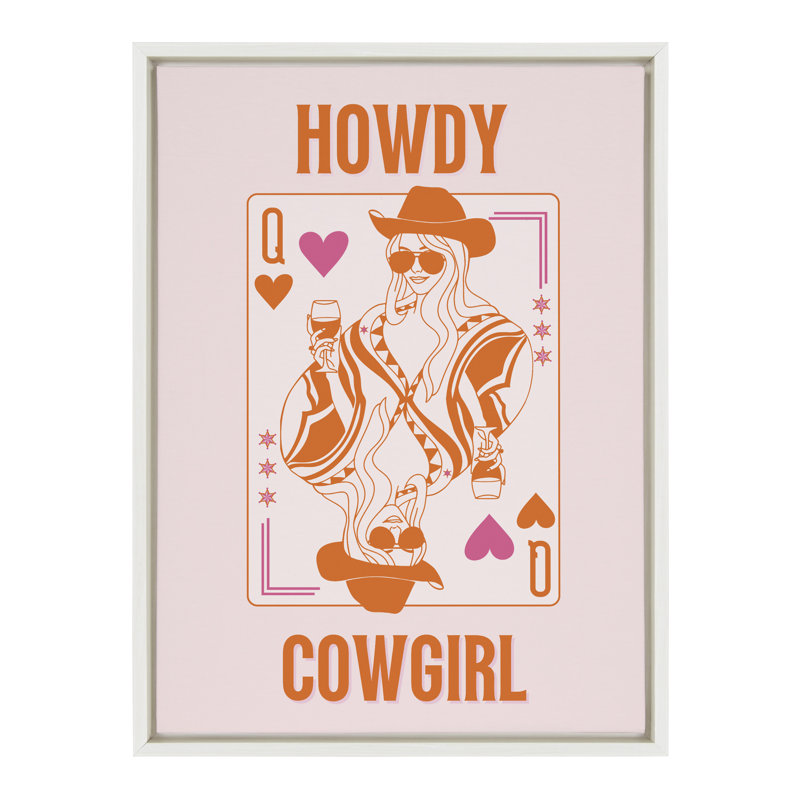 «Howdy Cowgirl Pink Orange» par Honey Island Studio, reproduction d'art sur toile encadrée, Blanc