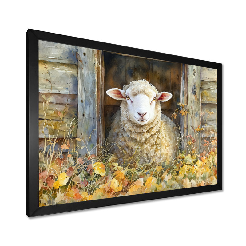 Dulinsky Sheep Floral Portrait At The Barn - Sheep Large, art mural, H 12 po x l 20 po, Noir, noir, noir, noir