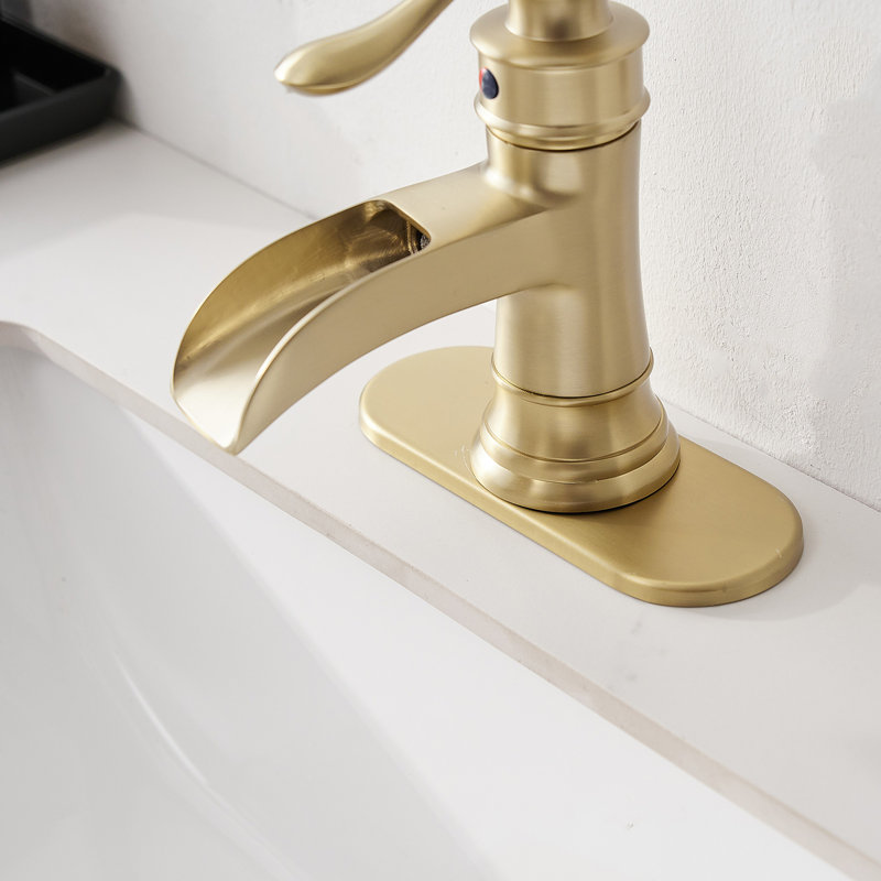 Single-Hole Single-handle Bathroom Faucet with Drain Assembly, Brushed Gold
