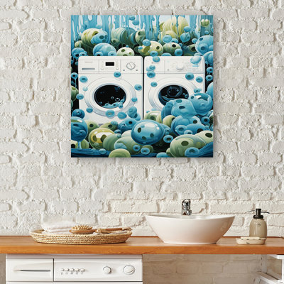 Blue And White Landry Bubble Trouble - Laundry Wall Art